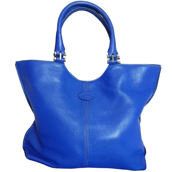 TOD'S Cobalt Blue Leather Shoulder Tote Bag - Picture 1 of 16